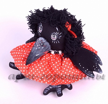 Текстильная кукла ручной работы Ворона-кокетка